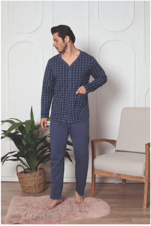 Pijamale barbati bumbac - Pijama bumbac barbat, cu maneci si pantaloni lungi, maro 3013, embody