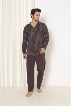 Pijamale barbati bumbac - Pijama bumbac barbat cu nasturi, marime mare, cu maneci si pantaloni lungi, albastru 3003, embody
