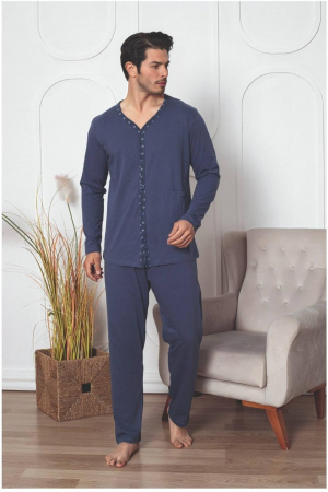 Pijama bumbac barbat cu nasturi, marime mare, cu maneci si pantaloni lungi, albastru 3003, embody [0]