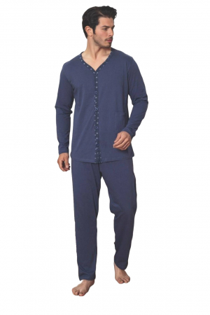 Pijama bumbac barbat cu nasturi, marime mare, cu maneci si pantaloni lungi, albastru 3003, embody [2]