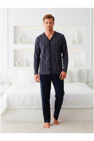 Pijama bumbac barbat cu nasturi si buzunare, marime mare, maneci si pantaloni lungi 3000 [1]