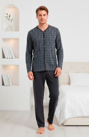 Pijama bumbac barbat cu nasturi si buzunare, marime mare, maneci si pantaloni lungi 3003 [1]