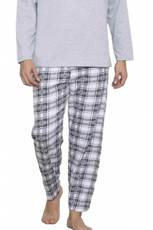 Pijama barbati bumbac vatuit, maneci si pantaloni lungi, gri, embody.ro [2]