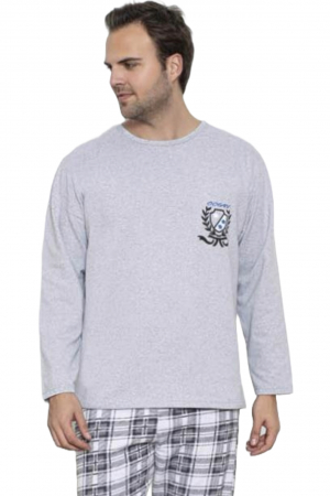 Pijama barbati bumbac vatuit, maneci si pantaloni lungi, gri, embody.ro [3]