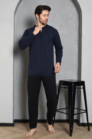 Pijama bumbac barbat, cu maneci si pantaloni lungi, imprimeu nautical dept, negru, embody.ro [0]