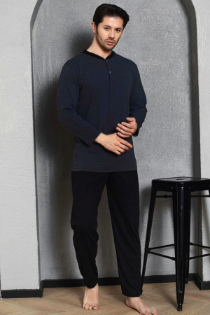 Pijama bumbac barbat, cu maneci si pantaloni lungi, imprimeu nautical dept, negru, embody.ro [2]