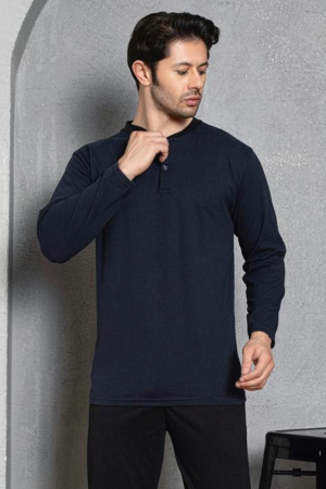 Pijama bumbac barbat, cu maneci si pantaloni lungi, imprimeu nautical dept, negru, embody.ro [3]