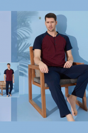 Pijamale barbati bumbac - Pijama bumbac barbat, maneci scurte, pantaloni lungi embody.ro