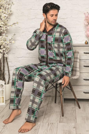Pijama bumbac barbat, maneci si pantaloni lungi, buzunare laterale, multicolor [1]