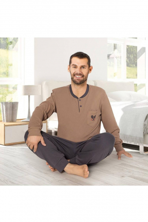 Pijama bumbac barbat, maneci si pantaloni lungi, imprimeu modern embody [0]