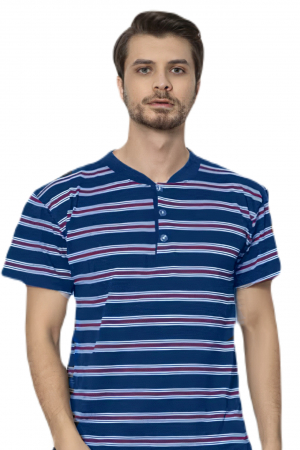 Pijama bumbac barbat, maneci si pantaloni scurti, bluemarin [2]