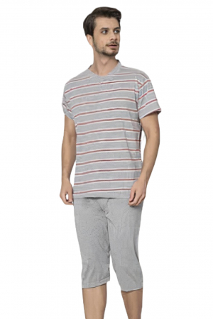 Pijama bumbac barbat, maneci si pantaloni scurti, gri [2]