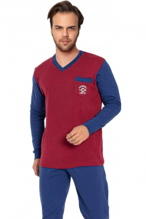 Pijama bumbac barbat marime mare-batal, cu maneci si pantaloni lungi, albastru [2]