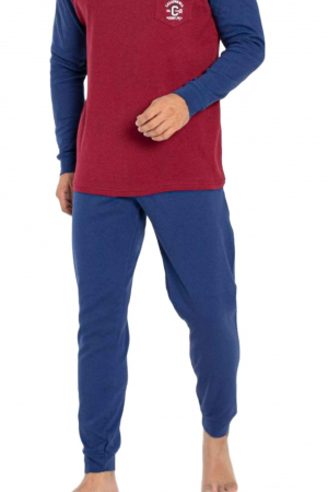 Pijama bumbac barbat marime mare-batal, cu maneci si pantaloni lungi, albastru [3]