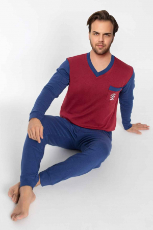 Pijama bumbac barbat marime mare-batal, cu maneci si pantaloni lungi, albastru [1]