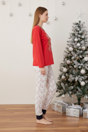 Pijama bumbac Dama de Craciun, Set cu Bluza si Pantaloni lungi, rosu 01005 [1]