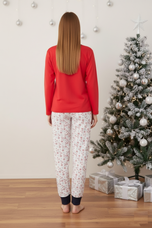 Pijama bumbac Dama de Craciun, Set cu Bluza si Pantaloni lungi, rosu 01005 [2]