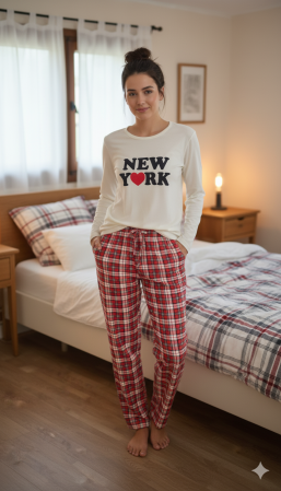 Pijamale dama - Pijama bumbac de Dama Confortabila, Set cu Bluza si Pantaloni lungi, alb 15909