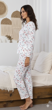 Pijama bumbac de Dama Confortabila, Set cu Bluza si Pantaloni lungi, alb16235 [1]