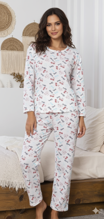 Pijamale dama bumbac - Pijama bumbac de Dama Confortabila, Set cu Bluza si Pantaloni lungi, alb16235