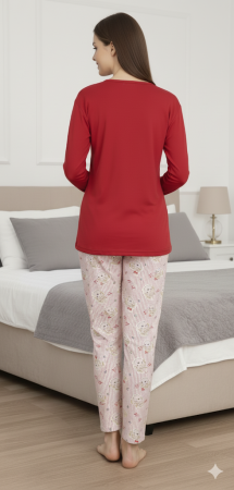 Pijama bumbac de Dama Confortabila, Set cu Bluza si Pantaloni lungi, rosu 3735 [1]