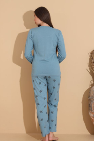 Pijama bumbac de Dama Confortabila, Set cu Bluza si Pantaloni lungi albastru 1001 [1]