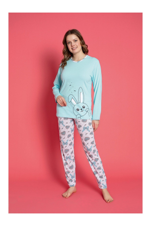 Pijama bumbac de Dama Confortabila, Set cu Bluza si Pantaloni lungi, albastru 817 [2]