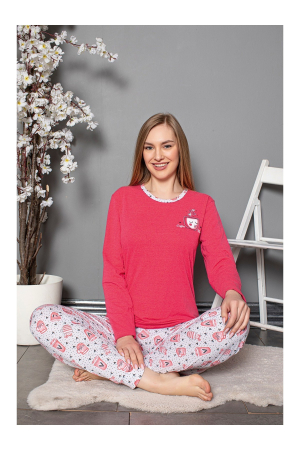 Pijama bumbac de Dama Confortabila, Set cu Bluza si Pantaloni lungi, roz 812 [1]