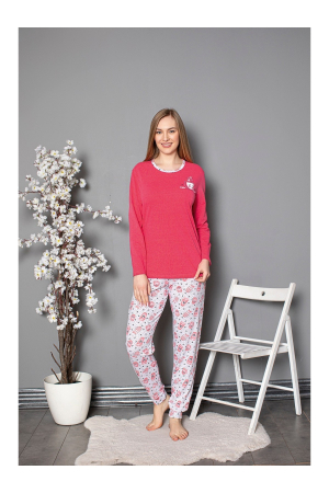 Pijama bumbac de Dama Confortabila, Set cu Bluza si Pantaloni lungi, roz 812 [2]