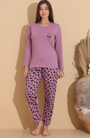 Pijamale dama - Pijama bumbac de Dama Confortabila, Set cu Bluza si Pantaloni lungi, mov 1005