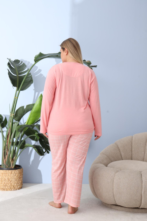 Pijama bumbac de Dama Confortabila, Set cu Bluza si Pantaloni lungi, batal, corai 60164 [1]