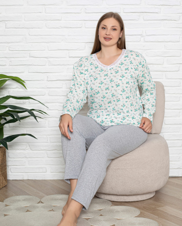 Pijama bumbac de Dama Confortabila, Set cu Bluza si Pantaloni lungi, batal, gri/verde 161194 [3]
