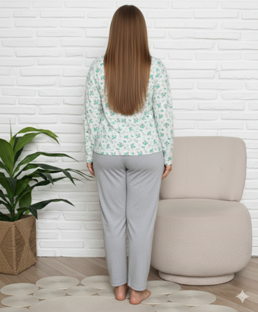 Pijama bumbac de Dama Confortabila, Set cu Bluza si Pantaloni lungi, batal, gri/verde 161194 [2]