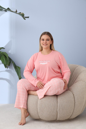 Pijama bumbac de Dama Confortabila, Set cu Bluza si Pantaloni lungi, batal, corai 60164 [2]