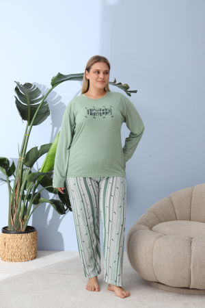 Pijamale dama - Pijama bumbac de Dama Confortabila, Set cu Bluza si Pantaloni lungi, batal, verde 60157