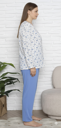 Pijama bumbac marime mare Dama Confortabila, Set cu Bluza si Pantaloni lungi bleu 16209 [2]