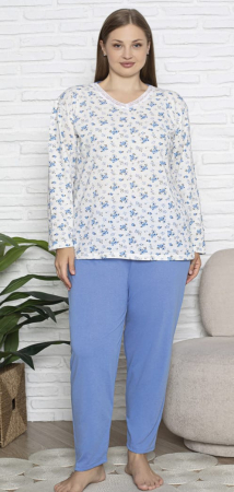 Pijamale dama - Pijama bumbac marime mare Dama Confortabila, Set cu Bluza si Pantaloni lungi bleu 16209