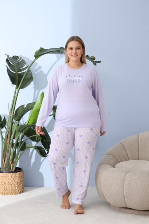 Pijamale dama - Pijama bumbac de Dama Confortabila, Set cu Bluza si Pantaloni lungi, batal, mov 60156