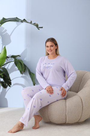 Pijama bumbac de Dama Confortabila, Set cu Bluza si Pantaloni lungi, batal, mov 60156 [2]