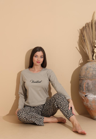 Pijama bumbac de Dama Confortabila, Set cu Bluza si Pantaloni lungi, bej 1008 [1]
