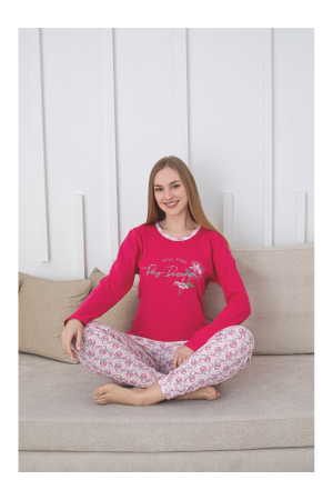 Pijama bumbac de Dama Confortabila, Set cu Bluza si Pantaloni lungi, roz 201 [1]