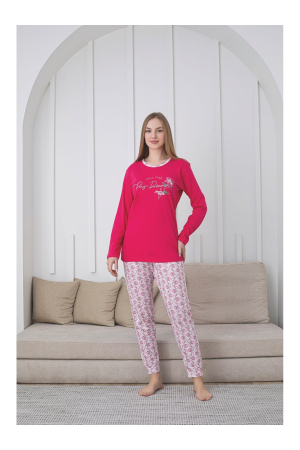 Pijama bumbac de Dama Confortabila, Set cu Bluza si Pantaloni lungi, roz 201 [2]