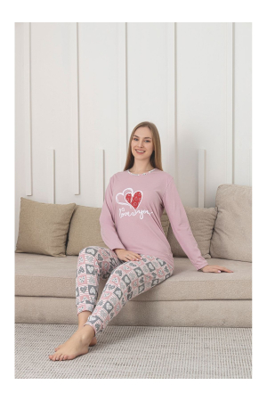 Pijama bumbac de Dama Confortabila, Set cu Bluza si Pantaloni lungi, mov 207 [1]