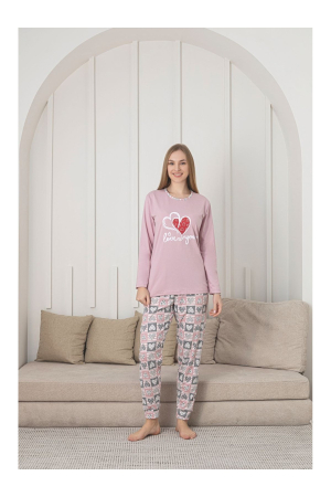 Pijama bumbac de Dama Confortabila, Set cu Bluza si Pantaloni lungi, mov 207 [2]
