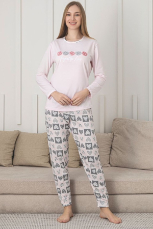Pijamale dama bumbac - Pijama bumbac de Dama Confortabila, Set cu Bluza si Pantaloni lungi, corai deschis 205