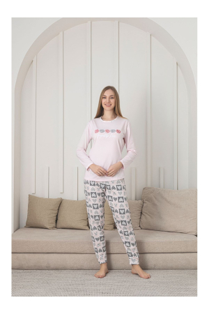 Pijama bumbac de Dama Confortabila, Set cu Bluza si Pantaloni lungi, corai deschis 205 [2]