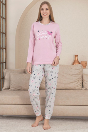Pijamale dama bumbac - Pijama bumbac de Dama Confortabila, Set cu Bluza si Pantaloni lungi, corai 209