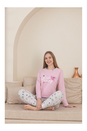 Pijama bumbac de Dama Confortabila, Set cu Bluza si Pantaloni lungi, corai 209 [1]