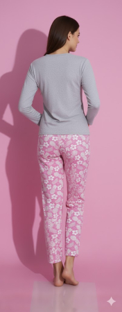 Pijama bumbac de Dama Confortabila, Set cu Bluza si Pantaloni lungi, gri 15386 [2]