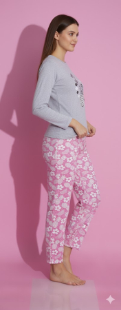 Pijama bumbac de Dama Confortabila, Set cu Bluza si Pantaloni lungi, gri 15386 [1]